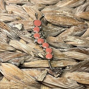 Chic‎ Coral Caterpillar Brooch with Rhinestone Accents
